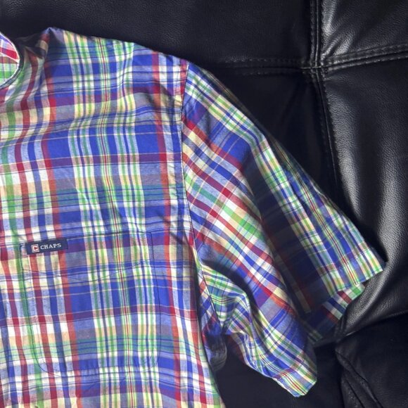 Chaps Men's Button-Up Shirt Multicolor Plaid Collared Short Sleeve Easy Care XL - Picture 7 of 13